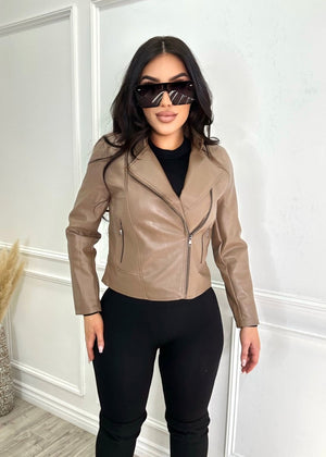 York Faux Leather Jacket Taupe - Fashion Effect Store