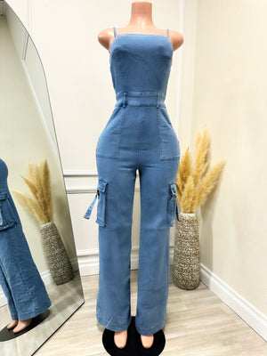 Style Icon Cargo Denim Jumpsuit