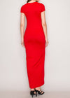 ELEANOR RED SHORT SLEEVE LIGHTWEIGHT DOUBLE LAYERED BODYCON MAXI DRESS