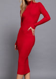 RED MIRANDA LONG SLEEVE HIGH NECK SWEATER LONG DRESS