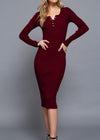 BURGUNDY LILY LONG SLEEVE HENLEY NECK MIDI SWEATER DRESS