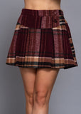 WYNN BURGUNDY PLEATS DETAIL PLAID MINI SKIRT/SHORT