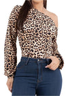 Passion Cheetah Print Off Shoulder Long Sleeve Bodysuit