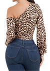 Passion Cheetah Print Off Shoulder Long Sleeve Bodysuit