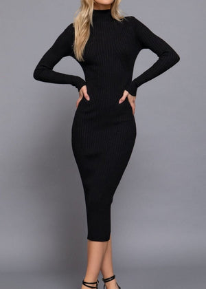 BLACK MIRANDA LONG SLEEVE HIGH NECK SWEATER LONG DRESS