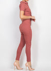 RIO ROSY COLLARED SNAP BUTTON SELF-TIE JUMPSUIT