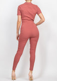 RIO ROSY COLLARED SNAP BUTTON SELF-TIE JUMPSUIT