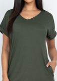 GRETA OLIVE RELAXED FIT V-NECK MINI DRESS