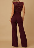 HADLEY BURGUNDY VELVET SEQUINS BELTED JUMPSUIT