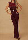 HADLEY BURGUNDY VELVET SEQUINS BELTED JUMPSUIT