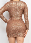 STELLA MOCHA SEQUIN WRAP LONG SLEEVE BODYCON MINI DRESS