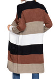 Long Sleeve Open Front Color Block Cardigan Brown-Black-White