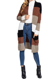 Long Sleeve Open Front Color Block Cardigan Brown-Black-White