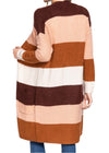 Long Sleeve Open Front Color Block Cardigan Brown-Sepia-Pink