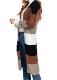 Long Sleeve Open Front Color Block Cardigan Brown-Black-White