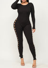 CIELO BLACK SIDE CUT OUT SKINNY JUMPSUIT