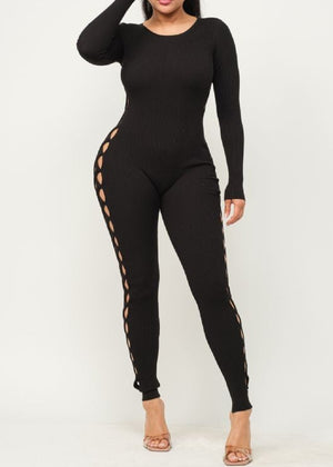 CIELO BLACK SIDE CUT OUT SKINNY JUMPSUIT