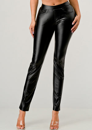 ZAYLEE BLACK FAUX LEATHER HIGH WAIST SKINNY PANTS