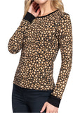 Long Sleeve Crew Neck Animal Printed Thermal Knit Top Brown-Black