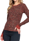 Long Sleeve Crew Neck Animal Printed Thermal Knit Top Rust-Black