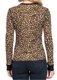 Long Sleeve Crew Neck Animal Printed Thermal Knit Top Brown-Black