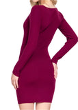 Natty Long Sleeve Front Lace Up Detail Stretchy Mini Dress Burgundy