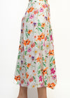 MELL WHITE BUTTONED ORANGE-PINK FLORAL PLEATED A-LINE SKIRT & TOP SET