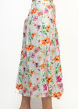 MELL WHITE BUTTONED ORANGE-PINK FLORAL PLEATED A-LINE SKIRT & TOP SET