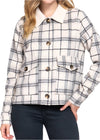 Bianka Long Sleeve Faux Fur Collar Plaid Shacket Ivory