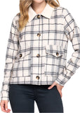 Bianka Long Sleeve Faux Fur Collar Plaid Shacket Ivory