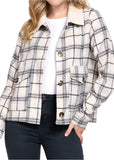 Bianka Long Sleeve Faux Fur Collar Plaid Shacket Ivory