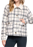 Bianka Long Sleeve Faux Fur Collar Plaid Shacket Ivory