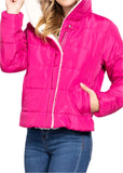 Rose Long Sleeve Inside Faux Fur Hooded Puffer Jacket