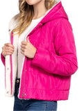 Rose Long Sleeve Inside Faux Fur Hooded Puffer Jacket