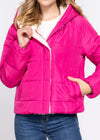 Rose Long Sleeve Inside Faux Fur Hooded Puffer Jacket