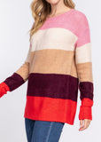 Amelia Long Sleeve Stretchy Crew Neck Color Block Sweater