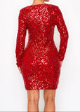 LYLA RED LONG SLEEVE SEQUIN MINI DRESS