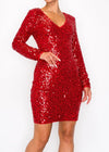 LYLA RED LONG SLEEVE SEQUIN MINI DRESS