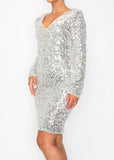 LYLA SILVER LONG SLEEVE SEQUIN MINI DRESS