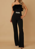 ELEANOR OFF SHOULDER FEATHER TOP DETAILED JUMPSUIT