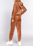 Mell Long Sleeve Faux Fur Hoodie Jacket & Jogger Pants Set Camel