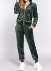 Mell Long Sleeve Faux Fur Hoodie Jacket & Jogger Pants Set Green