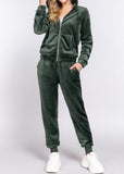 Mell Long Sleeve Faux Fur Hoodie Jacket & Jogger Pants Set Green