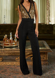 HANNAH GOLD SEQUINS PATTERN SLEEVELESS JUMPSUIT