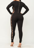 CIELO BLACK SIDE CUT OUT SKINNY JUMPSUIT