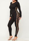 CIELO BLACK SIDE CUT OUT SKINNY JUMPSUIT