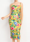 TROPICAL PARADISE ORANGE COWL NECK MIDI DRESS