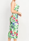 TROPICAL PARADISE OFF WHITE COWL NECK MIDI DRESS