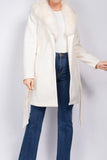 MUST LOVED IVORY LONG SLEEVE FAUX FUR COLLAR COAT