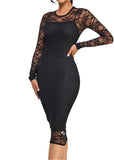 Ruby Long Sleeve Lace Mesh Black Dress